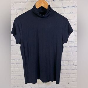 RALPH LAUREN Deep Navy Short Sleeve Preppy Career Academia Turtleneck Top L